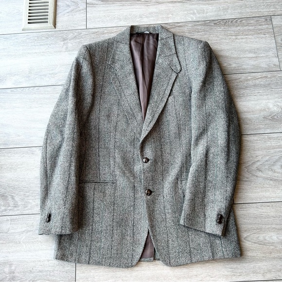 Vintage Hyde Park Union Made Pure Wool Striped Herringbone Tweed Blazer - Picture 3 of 15